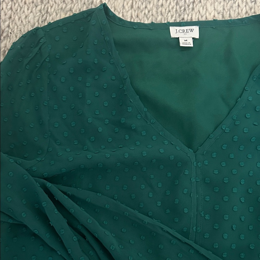 J. Crew Deep Green V-Neck Blouse - Picture 4 of 4